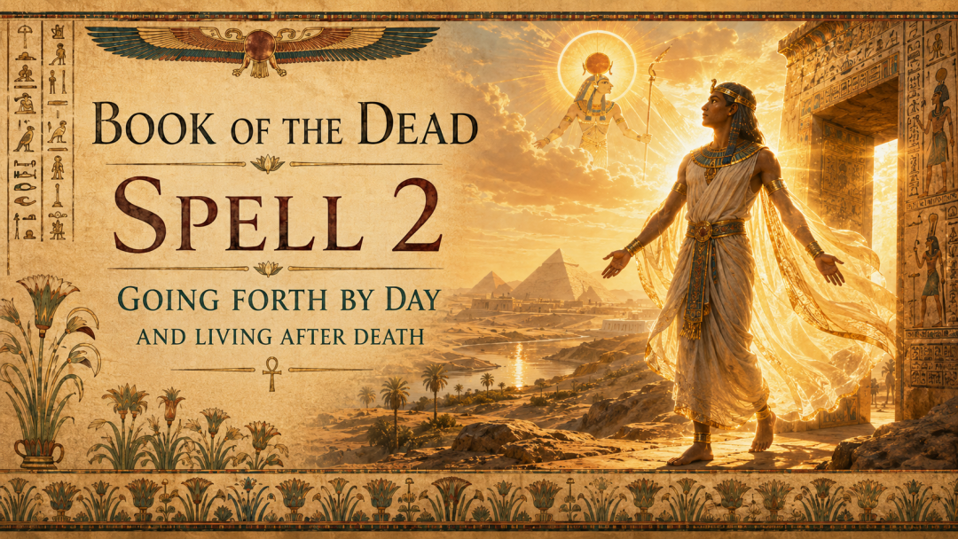 Ancient Egyptian Book of the Dead Spell 2 showing the deceased emerging into daylight