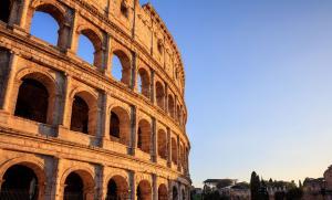 Rome, Italy - Amphitheater Colosseum view at evening