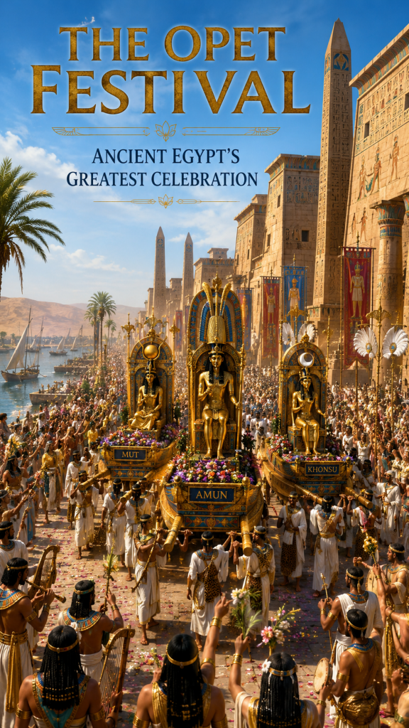 Religious Festivals, Ancient Thebes, Egyptian Temples, Luxor, Sacred Barques, Ancient Egyptian Rituals, Divine Kingship, Hatshepsut, Ramesses III, Ancient Civilizations