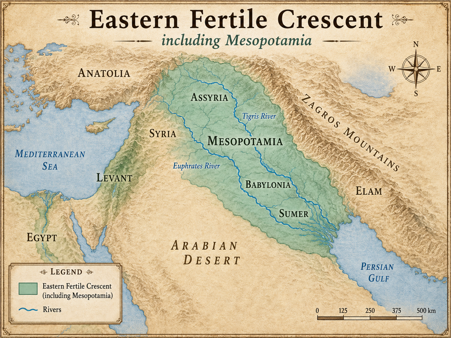 the eastern Fertile Crescent, including Mesopotamia